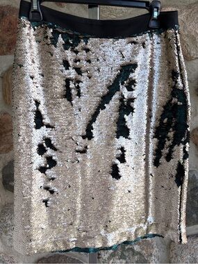 mark. Gold and Emerald Reversible Sequin Pencil Skirt